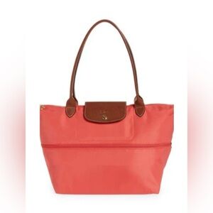 NWT Longchamp Le Pliage Expandable Nylon Shoulder Tote Bag-Pomegranate